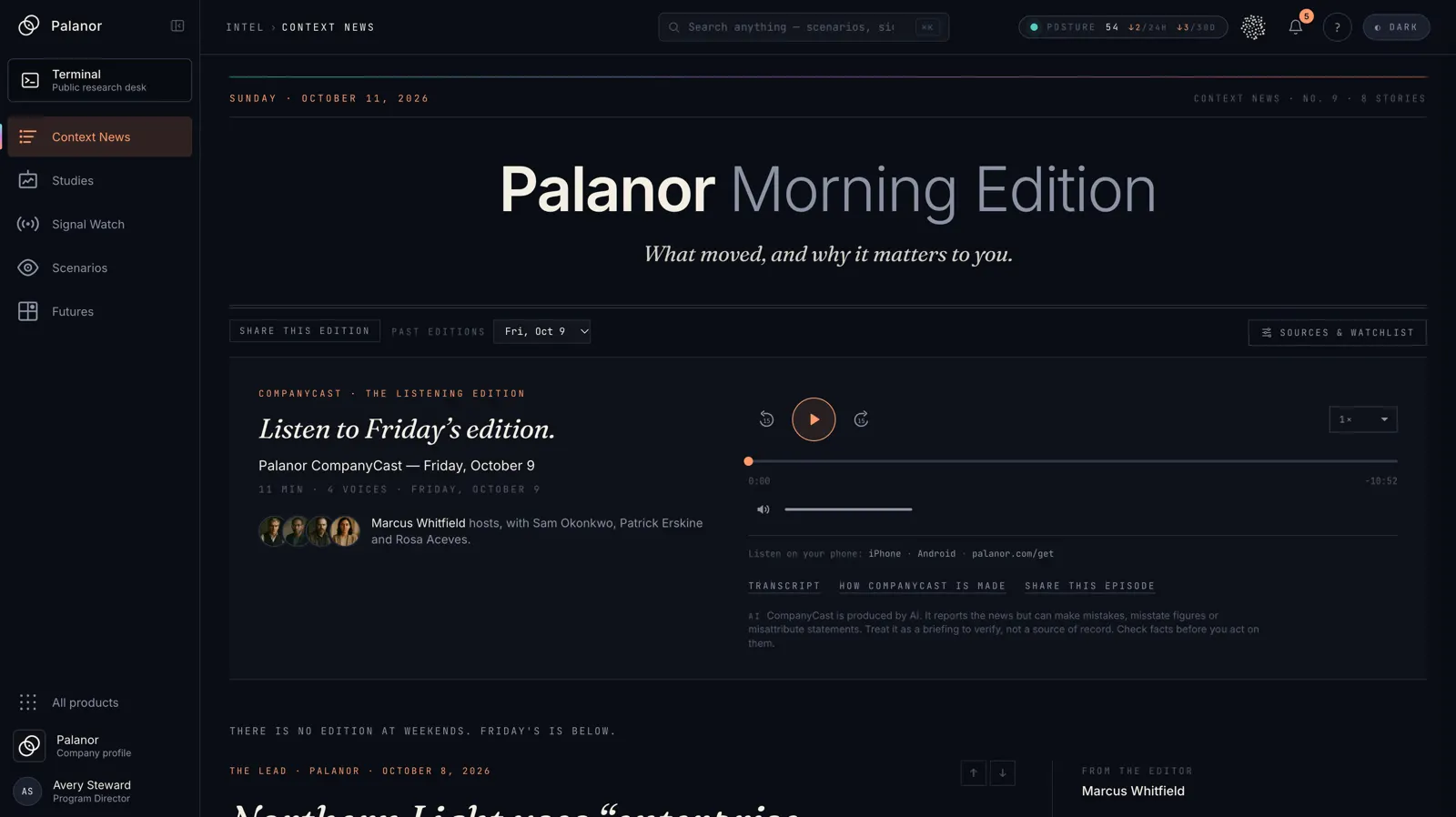 Context News: a morning edition with its CompanyCast player